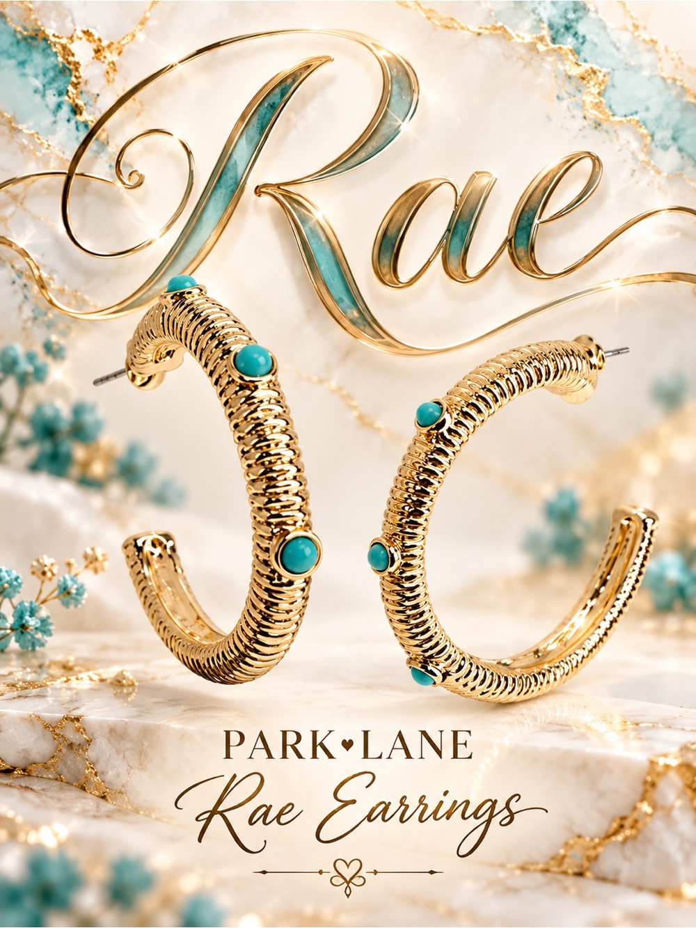 Park Lane Gold Hoops with Turquoise Accents